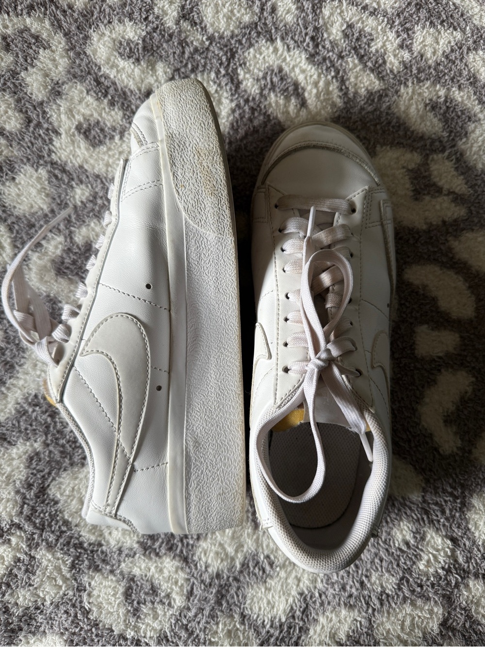 Nike Blazer Low Platform Leather Sneakers with Yellow Tongue Accent